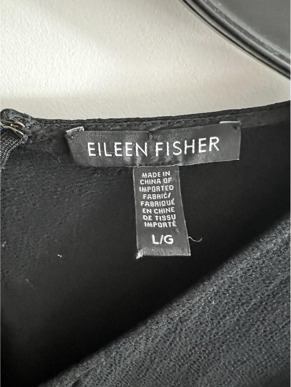 Eileen Fisher Black Wide Leg Jumpsuit Drawstring Waist Sz L Cropped Boho - Picture 4 of 9
